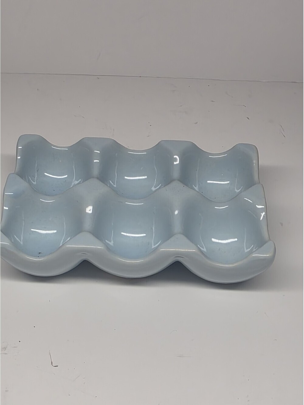 Ceramic Egg Tray 6 Cup Egg Holder Container for Refrigerator Fridge (Blue)